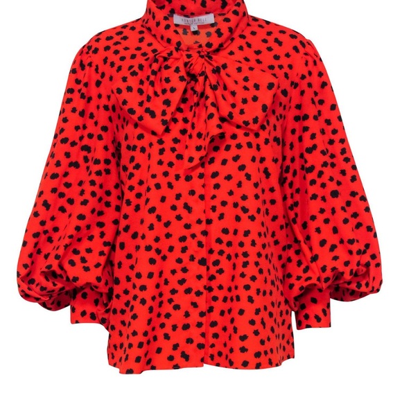 HUNTER BELL Tops - Hunter Bell Vibrant Orange Blouse with Black Spots XS